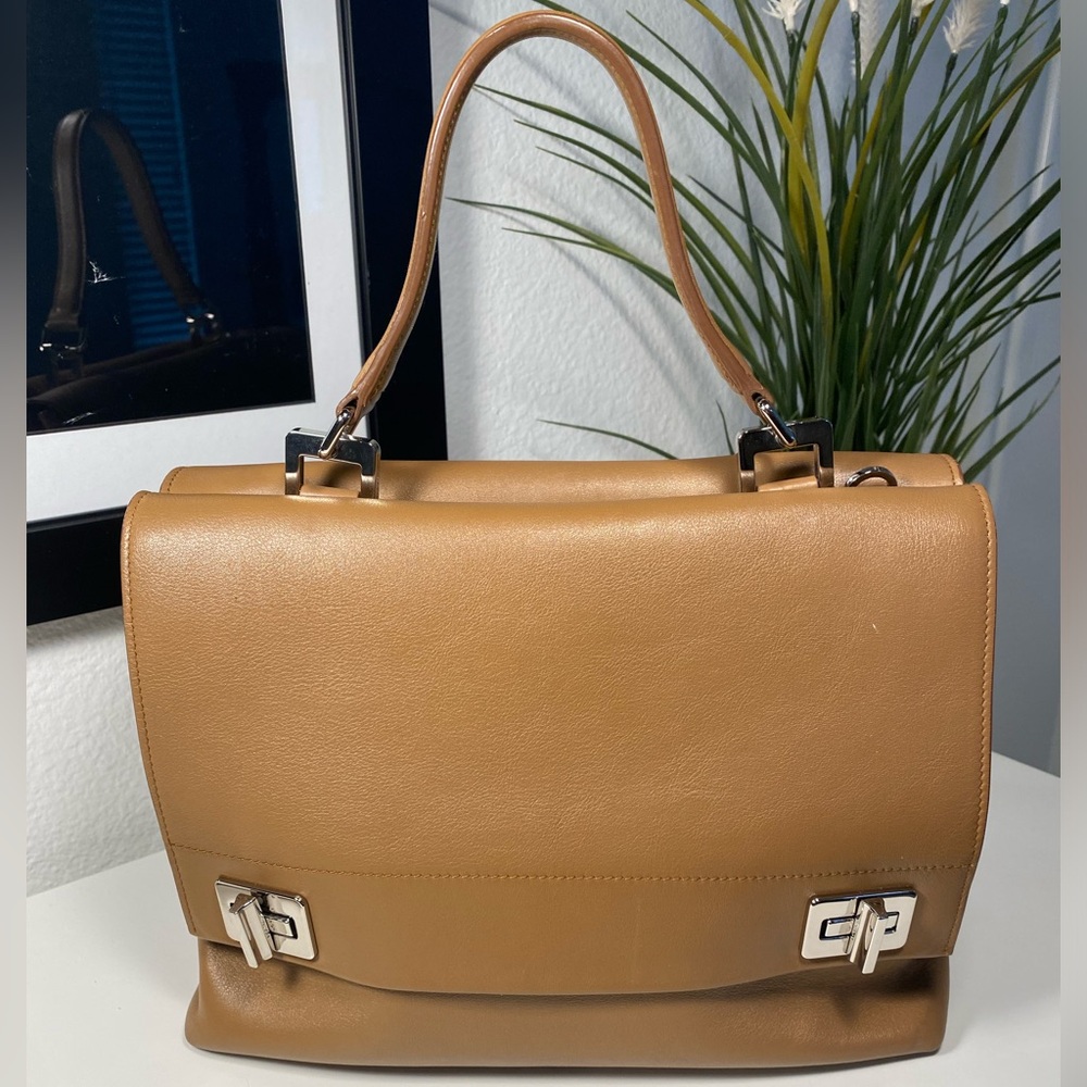 RARE PRADA Runway/AD 2014 Vitello Lux Calf Double Flap Satchel COA